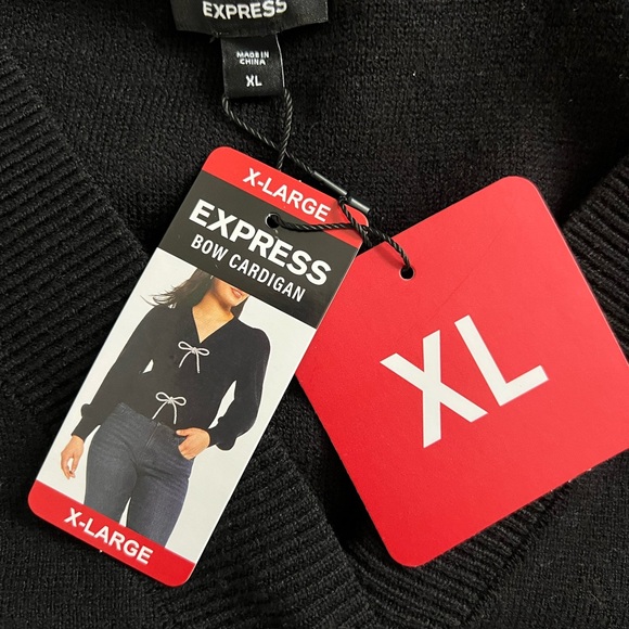 NWT Express Sparkle Bow Cardigan SOLD OUT Puff Sleeve Black XL - Picture 8 of 15